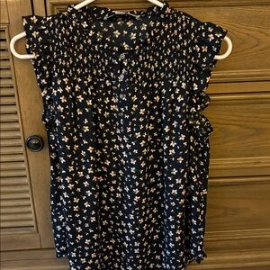 LOFT Navy Floral Button-Down Top